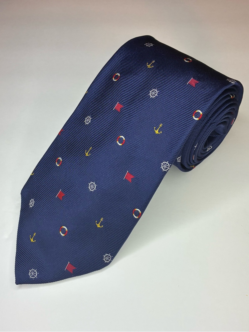 VTG - Brooks Brothers Makers Navy Blue Silk Nautical Anchor Lifesaver Flag Tie
